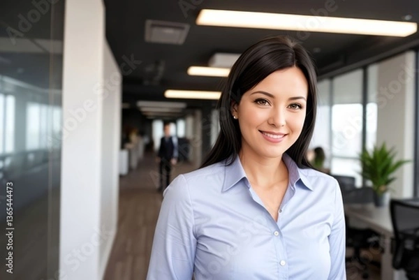 Obraz Smiling Older Businesswoman in a stylish business outfit standing at modern coworking space