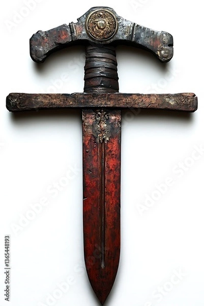 Obraz Ancient Dagger with Rustic Decor, and White BG.