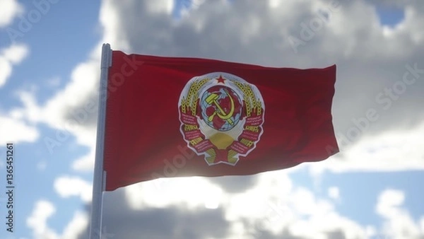 Obraz Flag of the Soviet Union or USSR flag blowing in the wind. Communist flag. 3d illustration