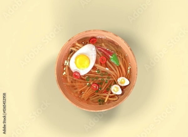 Obraz a plate of ramen on a white background 3d-rendering