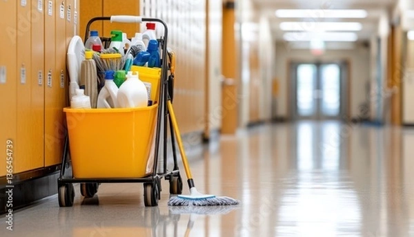 Obraz Cleaning cart in hallway janitorial services