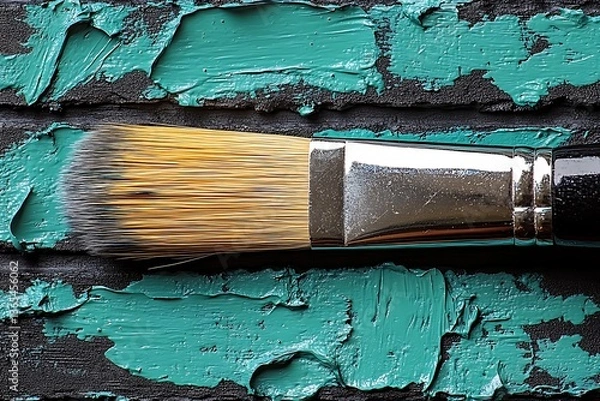 Obraz Artists Brush on Teal Paint.