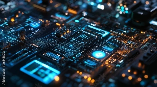 Fototapeta An AI powered futuristic energy grid control center optimizing smart city electricity distribution with real time data analytics, Sustainable energy technology style, photo of