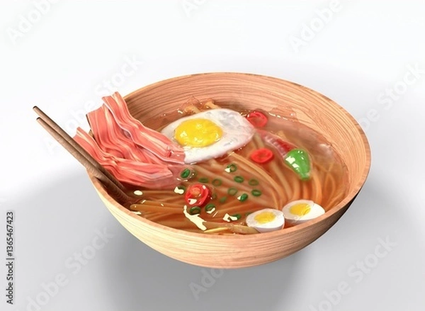 Obraz a plate of ramen on a white background 3d-rendering