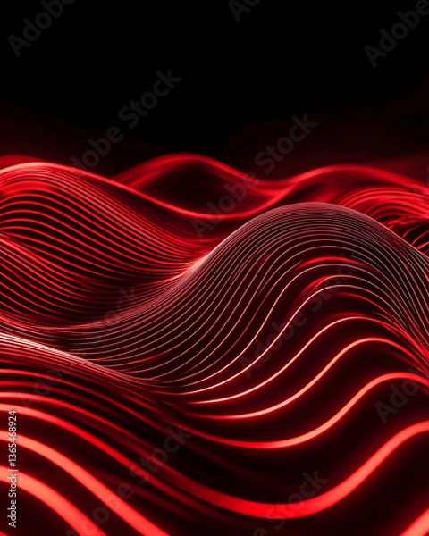 Obraz Abstract red glowing wave lines on black background