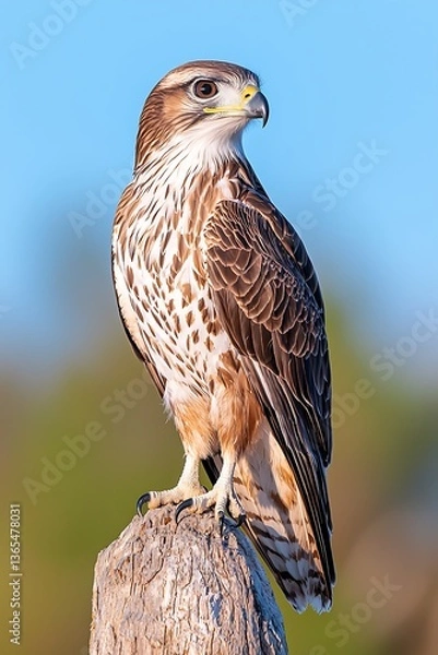 Fototapeta Hawk Perched on Stump