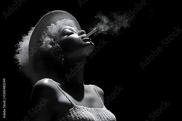 Obraz Black and white portrait with smoking woman.