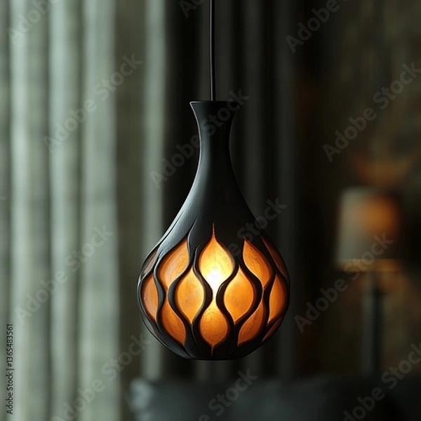 Obraz Black ceramic pendant lamp with home decor.
