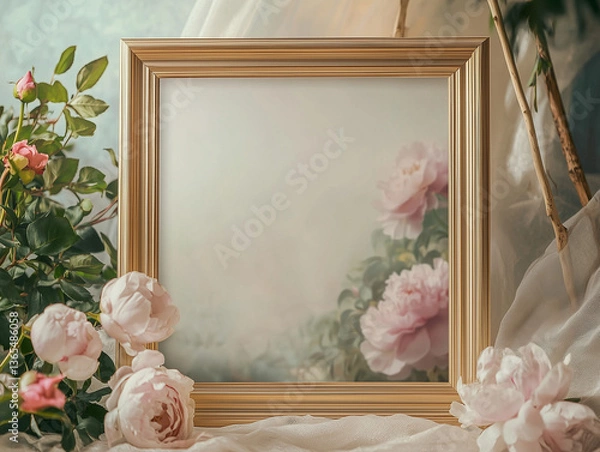 Obraz Elegant Frame Mockup with Floral Background – Wedding and Event Display