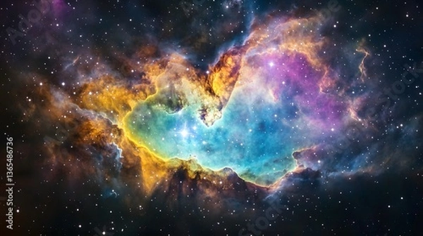 Fototapeta Majestic nebula gracing the night sky with cosmic colors and stellar patterns in a detailed photorealistic landscape