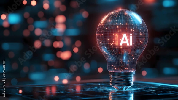 Obraz AI illuminated in a classic light bulb, symbolizing artificial intelligence