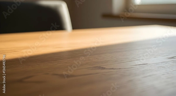 Fototapeta Wooden Table Surface Illuminated By Sunlight