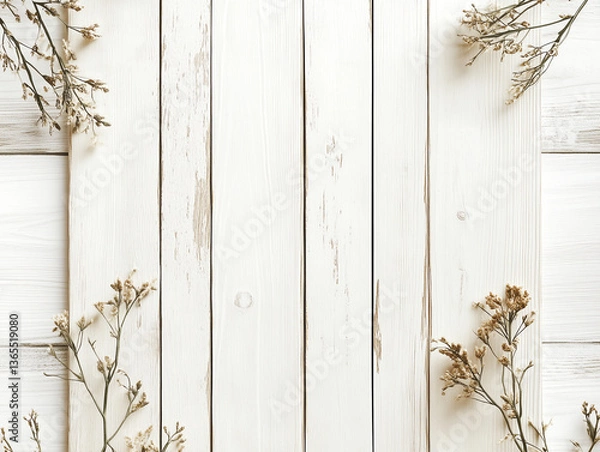 Fototapeta Top view mockup of rectangular wooden tray with autumn berries on rustic wooden background