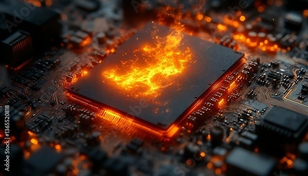 Obraz Burning CPU with Circuit Board Fire. (2)