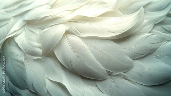 Fototapeta Soft white bird feathers close-up, textured background