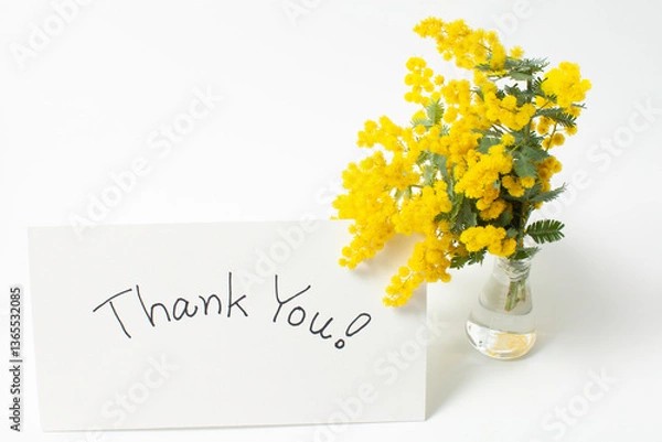 Obraz ミモザの花束とメッセージカード