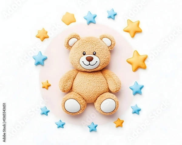 Obraz Cute teddy bear surrounded by pastel stars