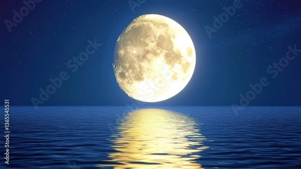 Fototapeta Full Moon Reflection over the Ocean at Night