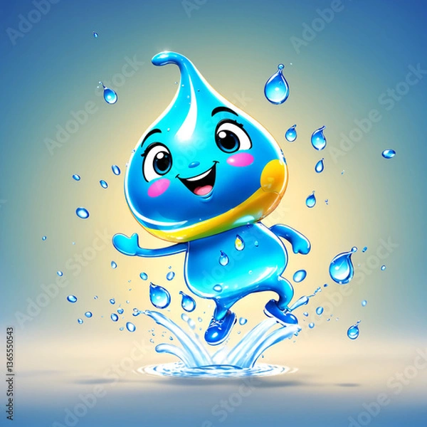 Obraz An animated water drop mascot