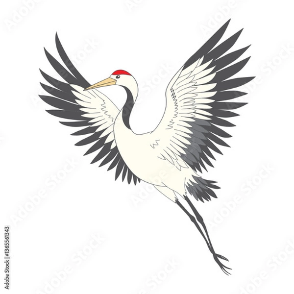 Obraz Japanese crane bird isolate on a white background. Vector graphics.