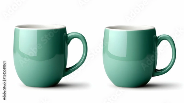 Obraz Two Mint Green Ceramic Coffee Mugs on White Background