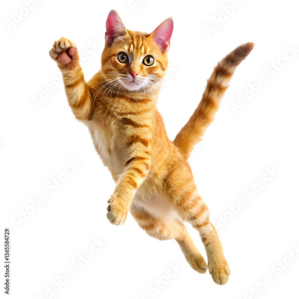 Obraz Playful Orange Tabby Cat Jumping in the Air Isolated On White Background