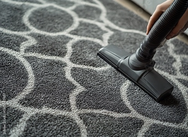 Obraz A photograph of a carpet cleaning service worker in the living room, a stock photo