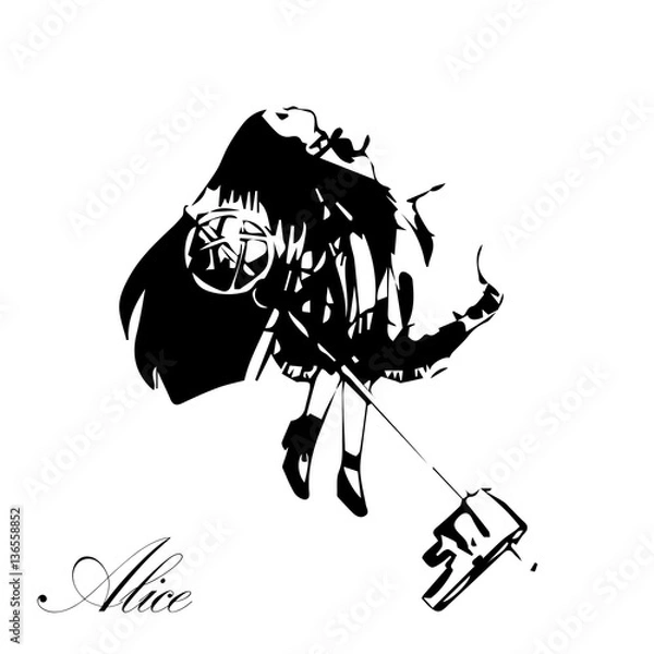 Fototapeta Vector girl logo with a large key