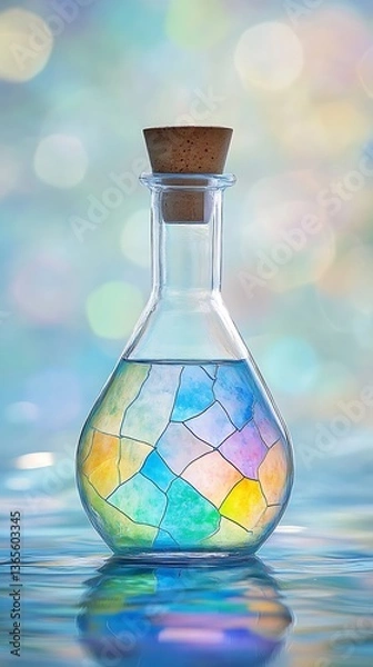 Obraz Colorful potion bottle with bokeh background.