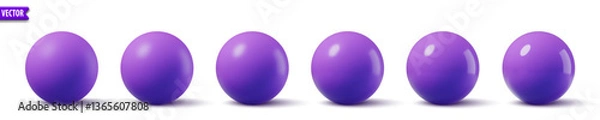 Obraz Glossy purple spheres. 3D model bubble collection realistic violet balls with smooth surface and shadows. Ideal for background mockup object modern design. Vector illustration shiny plastic globe set
