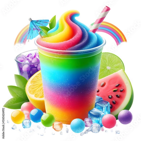 Obraz Colored slush ice in a cup isolated on white background