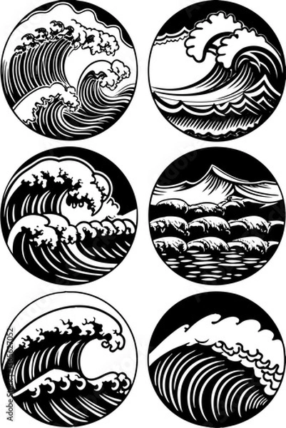 Obraz Abstract black and white tribal waves circle illustration