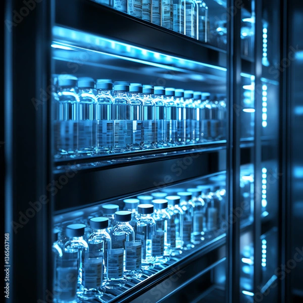 Obraz Vials stored in a temperature-controlled laboratory refrigerator.
