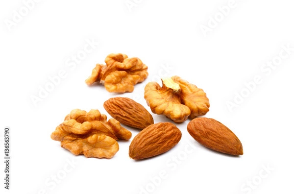 Obraz Almond and walnut isolated on white background