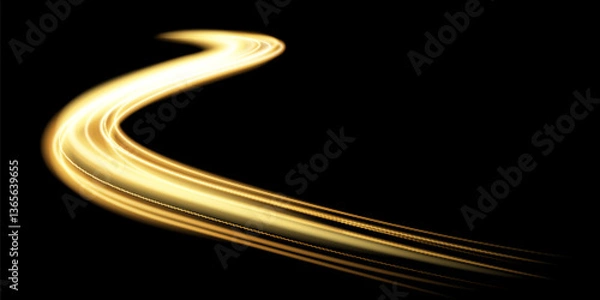 Fototapeta Gold light trail, wave speed.