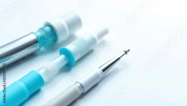 Fototapeta Close-up of veterinary instruments, sterile and clean, isolated on white , equipment, medical setting, isolated background