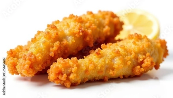 Fototapeta Crispy fried chicken strips isolated on white , food, white background, studio shot