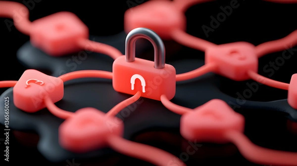 Fototapeta Abstract Network Security: Interconnected Padlocks in Red and Black