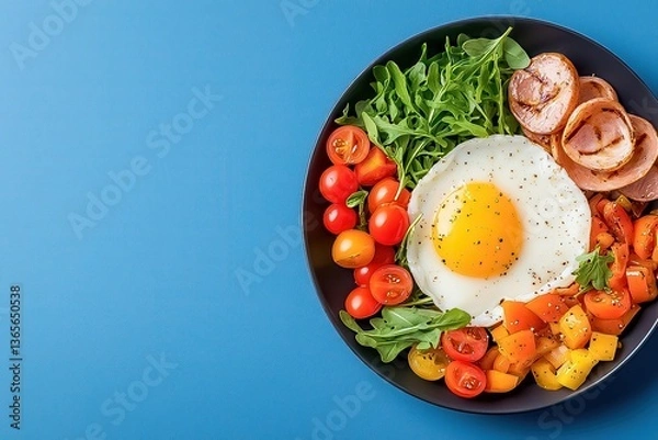 Obraz Easy and simple breakfast recipes for beginners Try delicious fried egg with tomatoes and other vegetables.