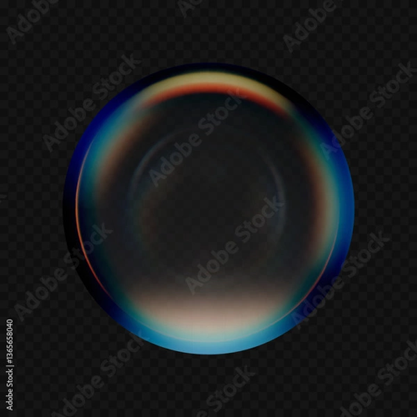 Obraz 3d clear realistic glass ball vector with vibrant gradient color transparent on isolated dark background. Reflection sphere surface with dispersion light. Holographic circle shape render illustration