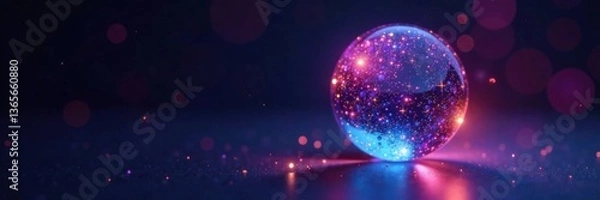 Fototapeta Iridescent crystal sphere reflecting ambient light in a darkened room , luminous objects, ethereal ambiance, glowing spheres