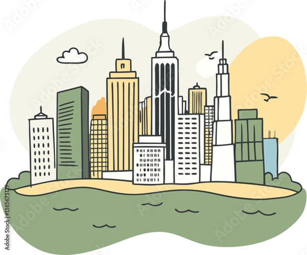 Obraz Free hand sketch of New York City skyline.