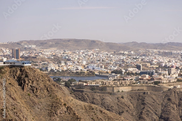 Obraz City of Abha in the southeast of Saudi Arabia is located on a high plateau directly on the edge of a valley
