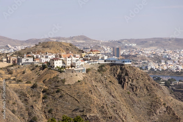 Obraz City of Abha in the southeast of Saudi Arabia is located on a high plateau directly on the edge of a valley