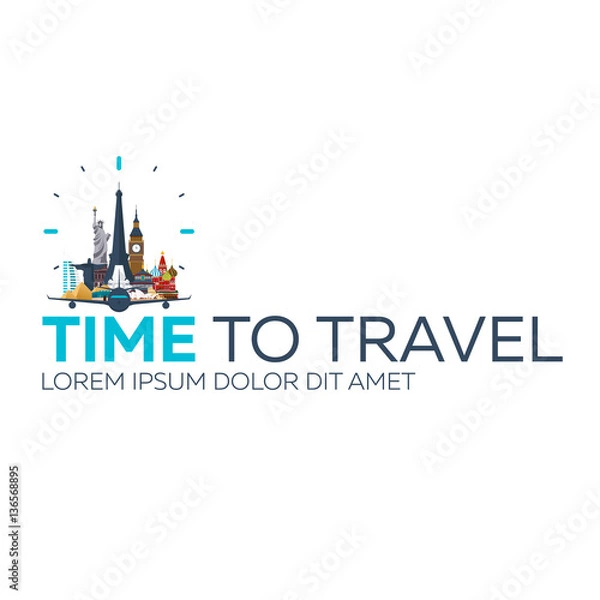 Fototapeta Time to travel. Travel logo. Vector flat illustration.