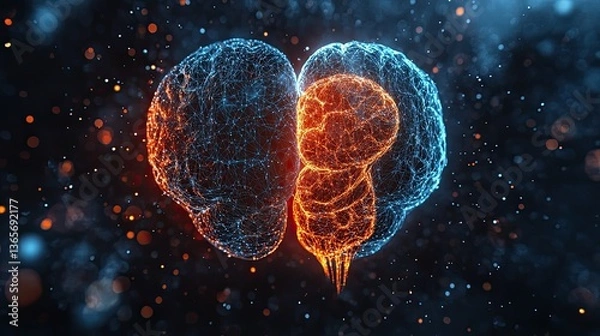 Fototapeta Brain and heart visual combined for mental health awareness, created with generative AI technologies. -