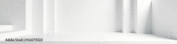 Fototapeta Soft light white abstract stage with futuristic geometric style, simple lines, polygons background, white wood shelf for advertisement, presentation products,  lines,  elegant