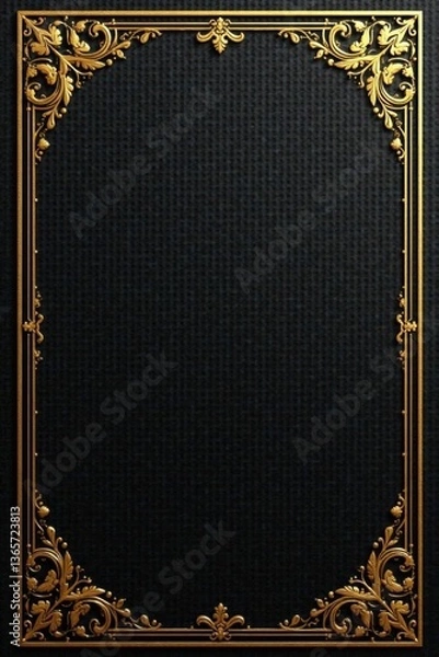 Fototapeta Black and gold foiled envelope with ornate gold borders and luxurious texture , gold, luxury, elegance