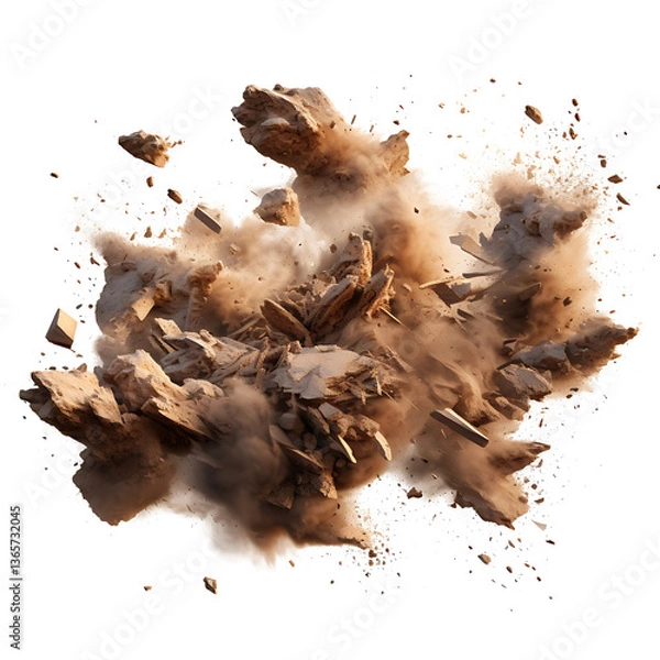 Fototapeta Flying Debris with Dust Isolated on Transparent Background