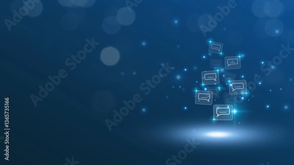 Fototapeta Communicate with others by sending SMS and using emojis.  concept on a smartphone screen with stars, comments, emails, messages, and likes as notification icons